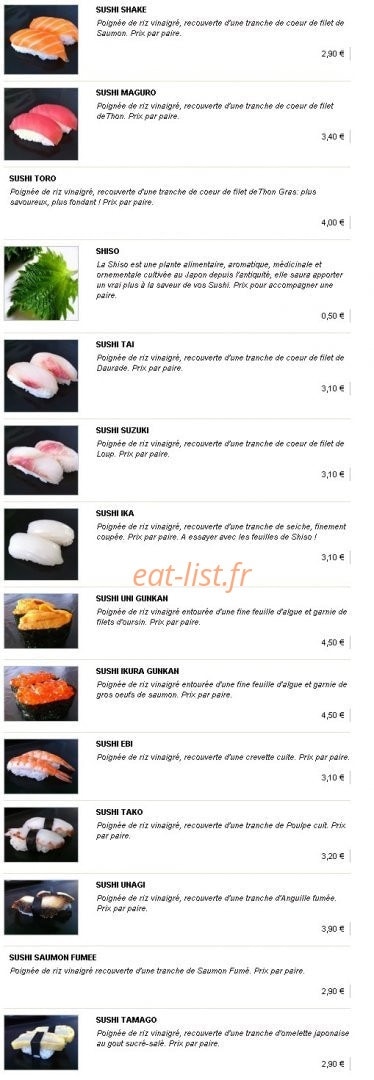 Kyo Sushi — carte page 1