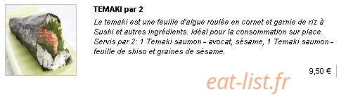 Kyo Sushi — carte page 3