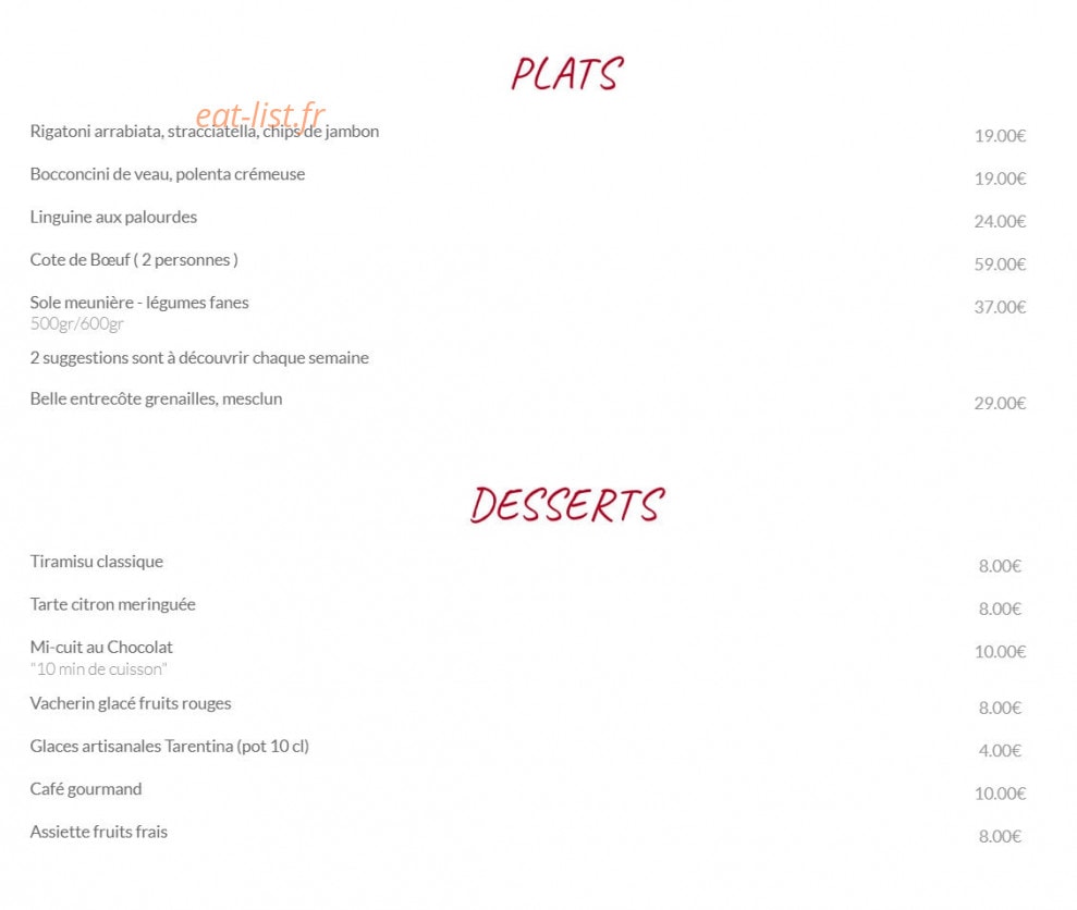 L'Osteria Du Prado — carte page 2