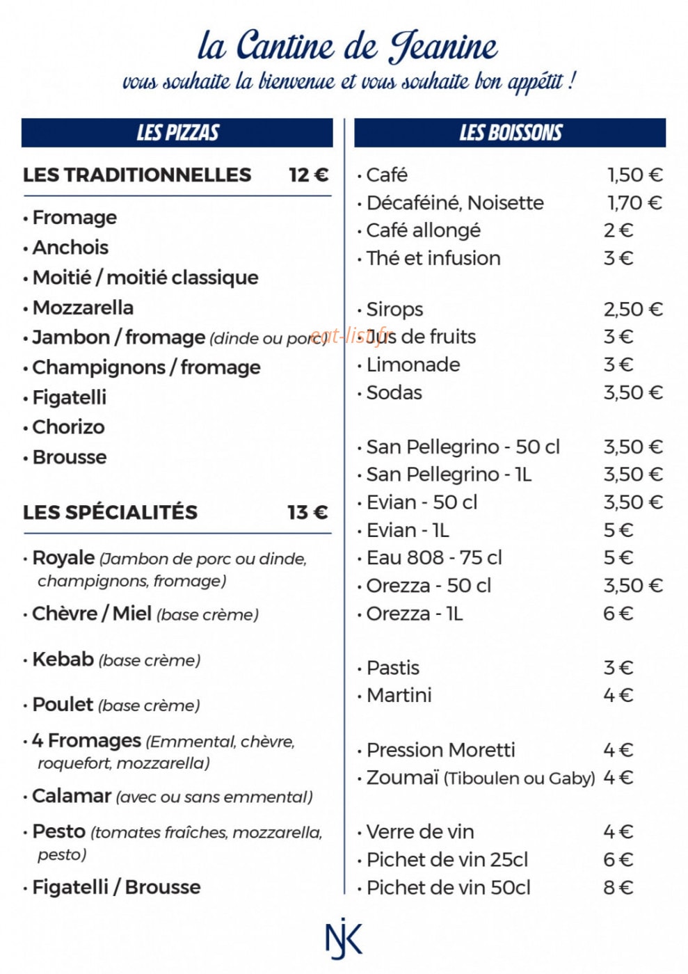 La cantine de Jeanine — carte page 1