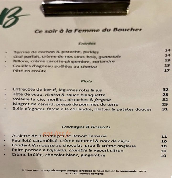 La Femme du Boucher — carte page 1