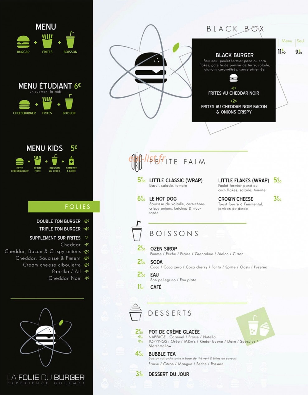 La Folie du Burger — carte page 1