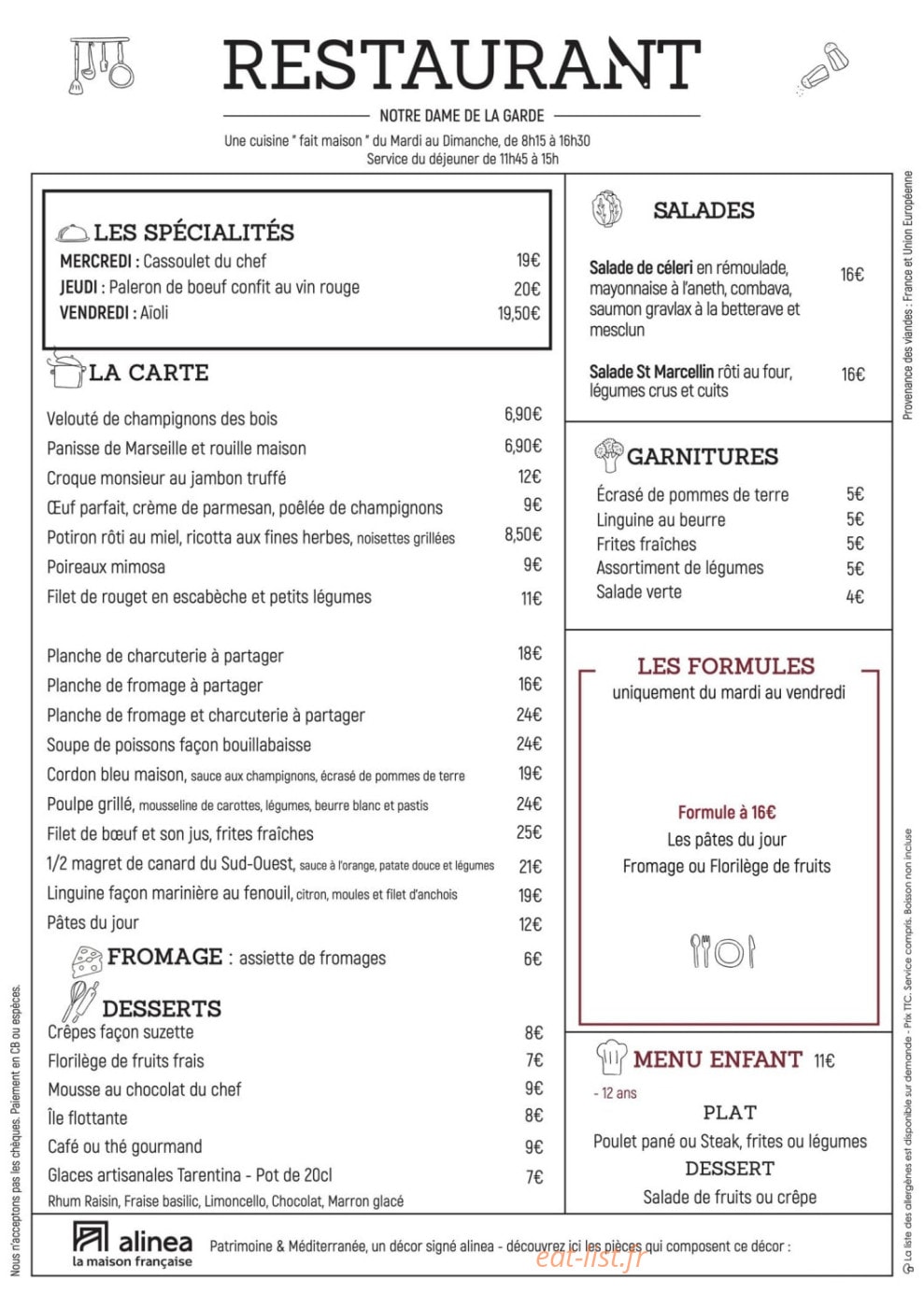 Le Restaurant Notre Dame de la Garde — carte page 1