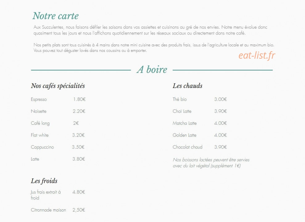 Les Succulentes — carte page 2