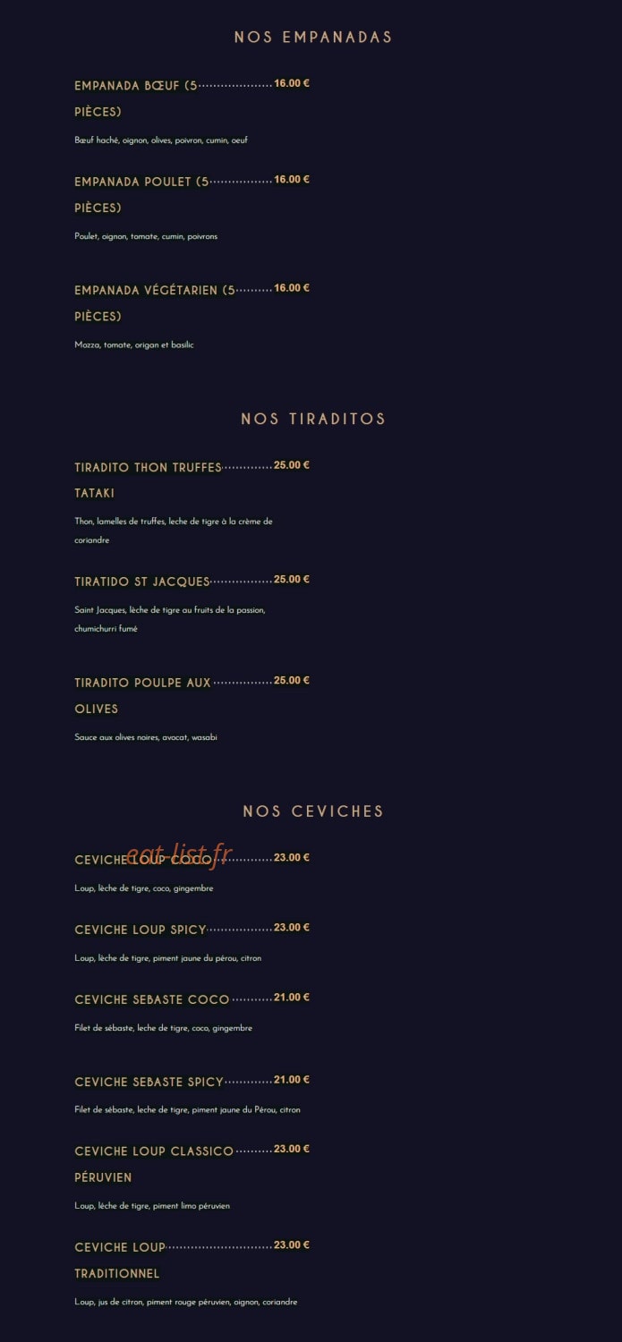 Lima Lemon Cevicheria — carte page 1