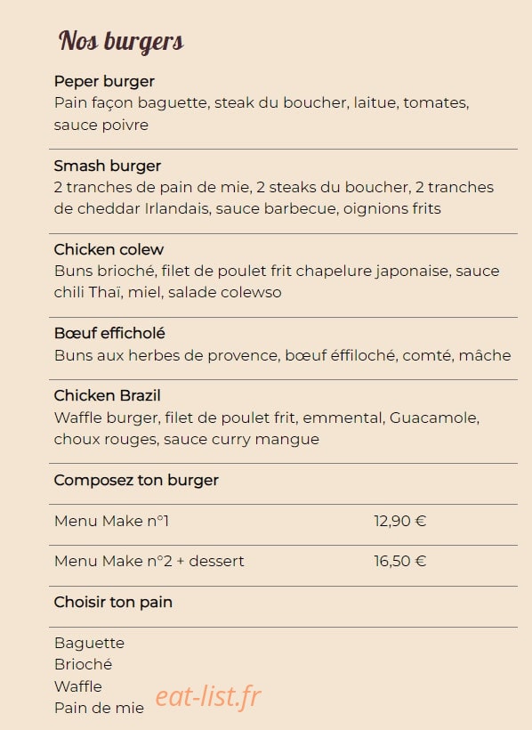Make Your Burger — carte page 1