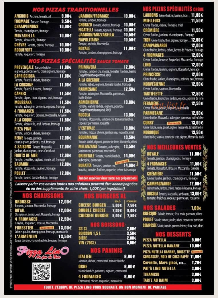 Pizza Lino — carte page 2