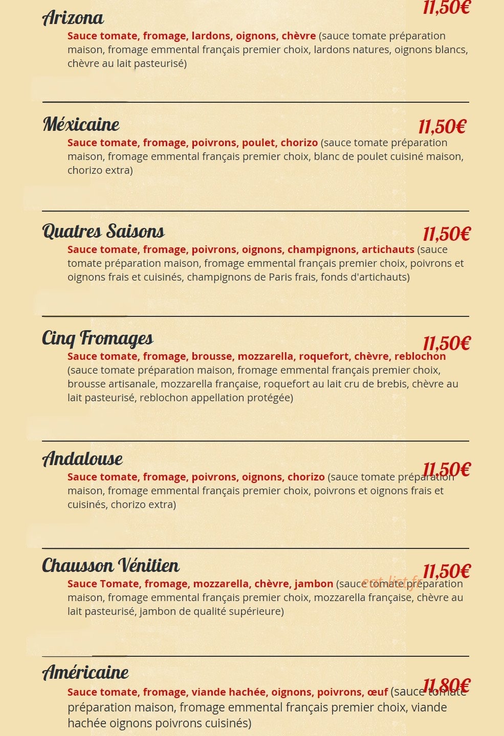 Pizza-Street — carte page 1