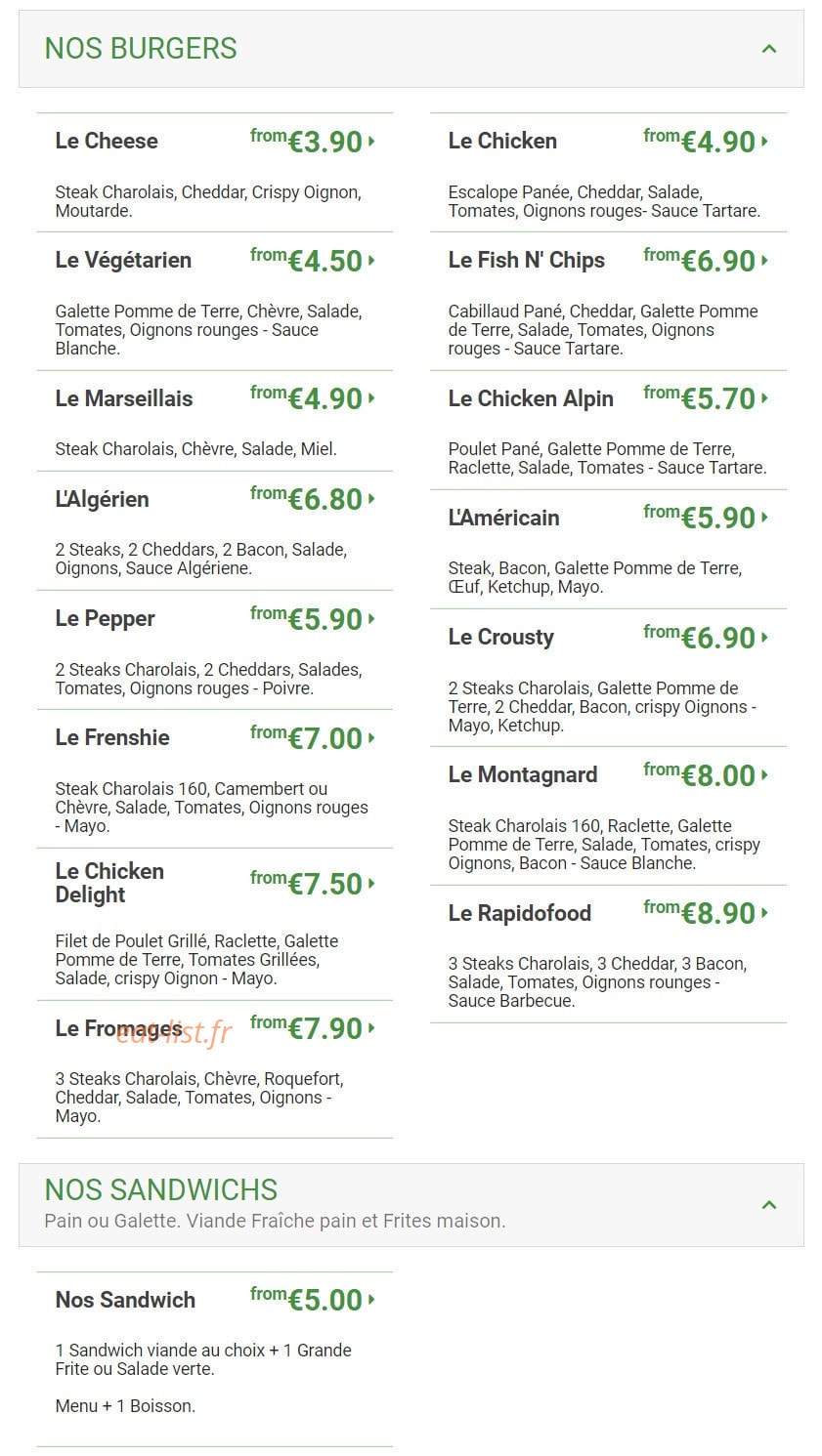 RapidoFood — carte page 1
