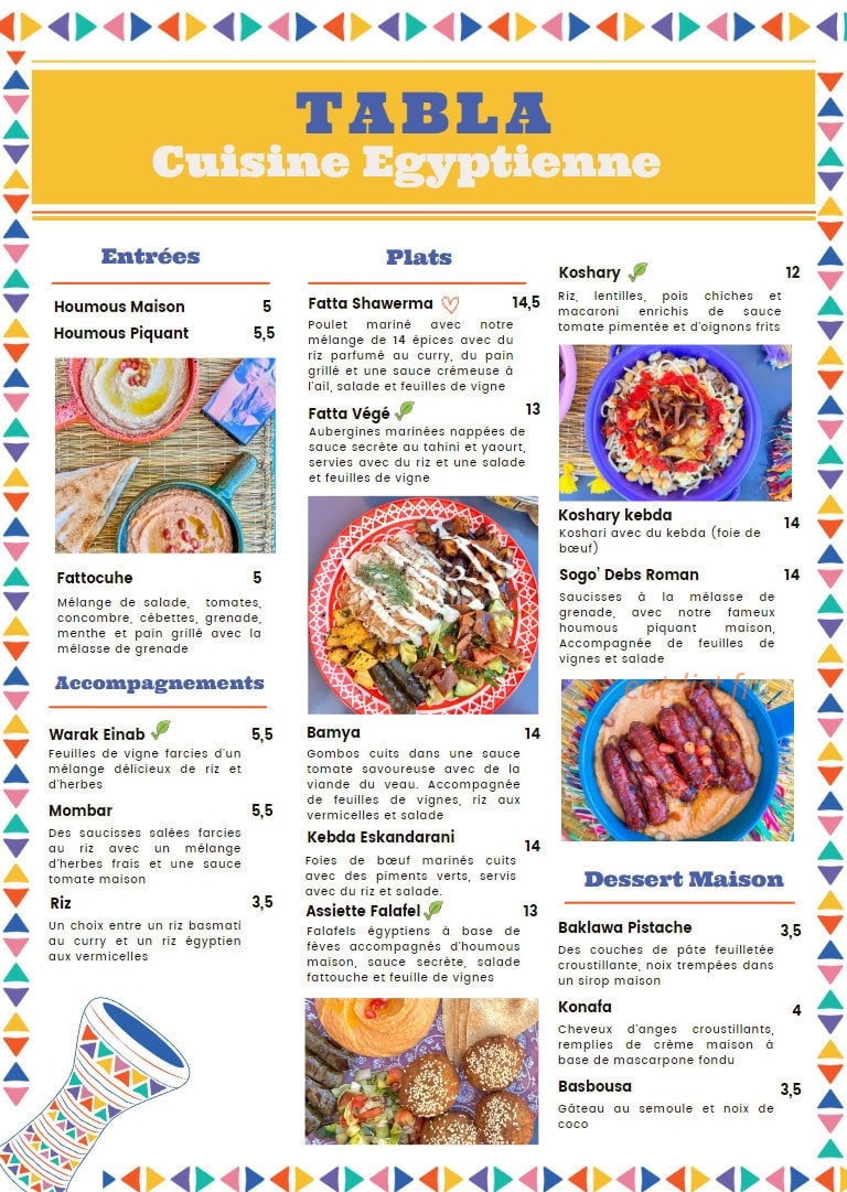 Restaurant Tabla — carte page 1