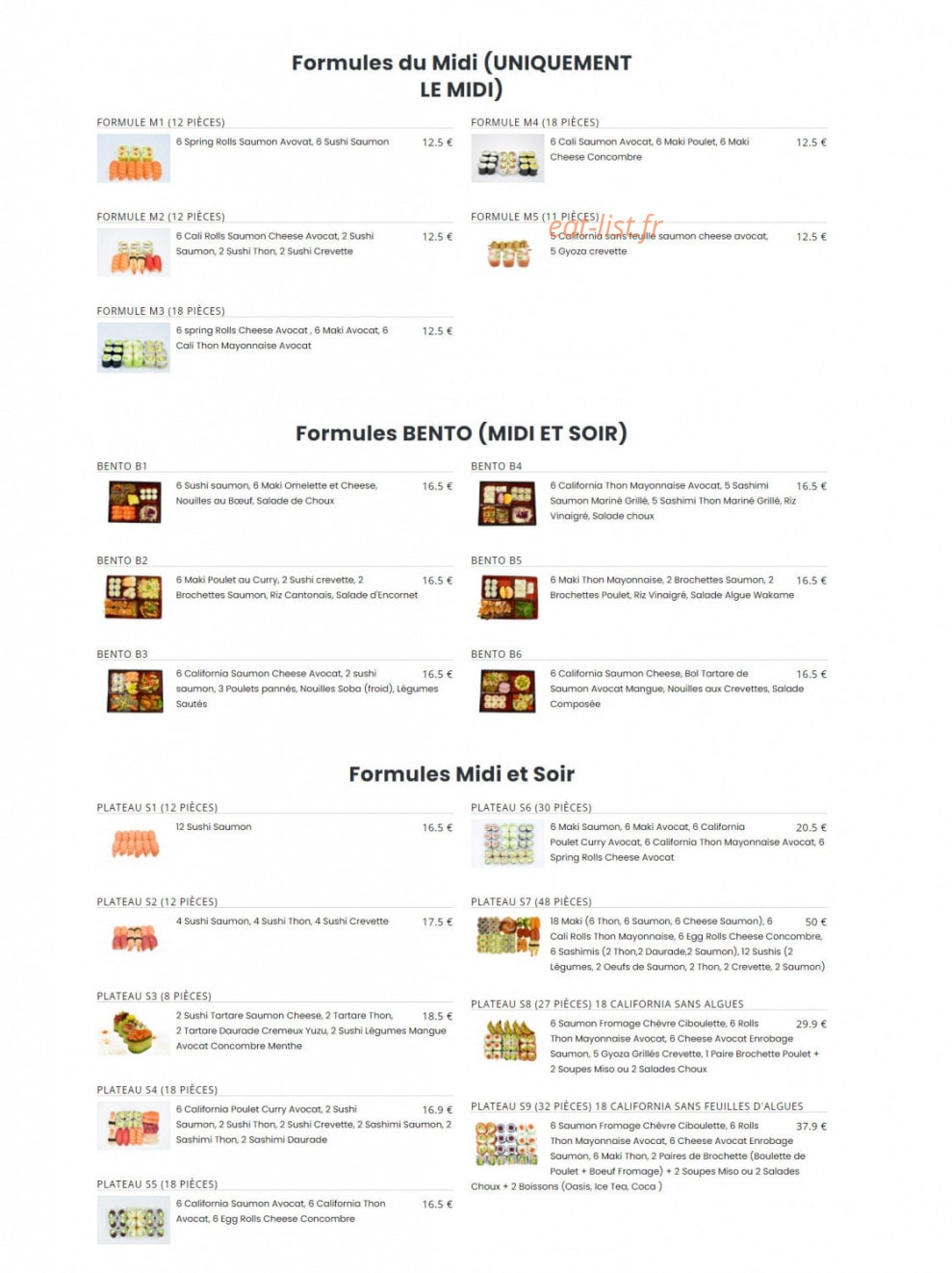 Sushi Myori — carte page 1