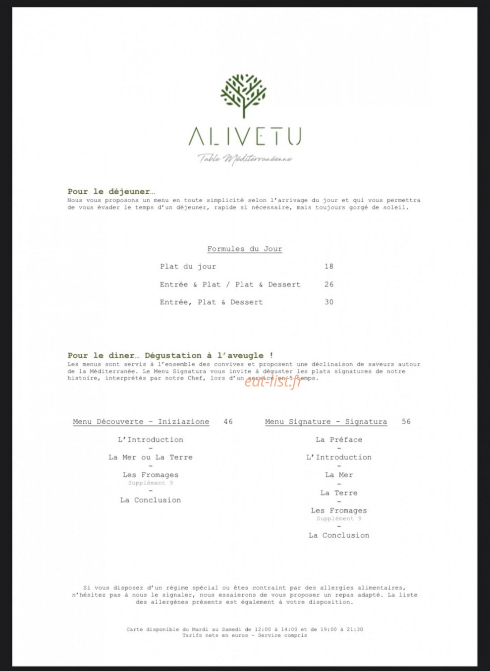 Alivetu  Table Méditerranéenne — carte page 1