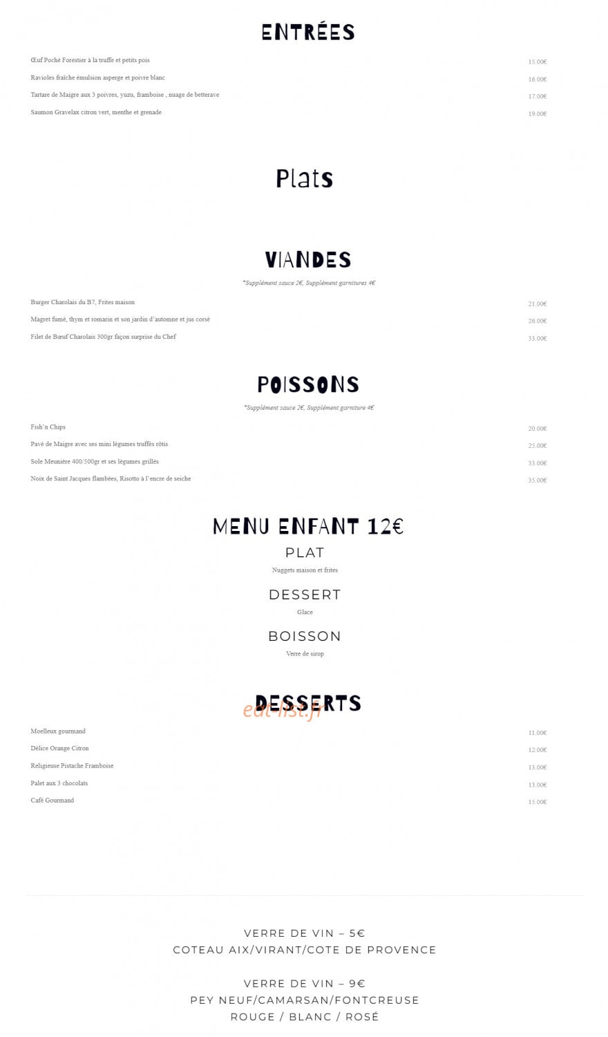 Brasserie du VII ieme — carte page 1