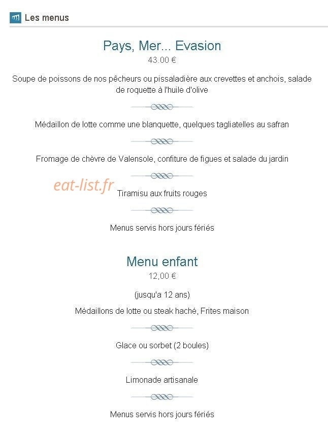 Carte et menu de Chez Fonfon à Marseille 7 — Les menus