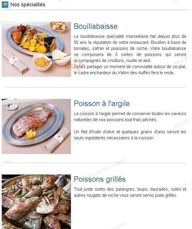 Carte et menu de Chez Fonfon à Marseille 7 — Les specialités