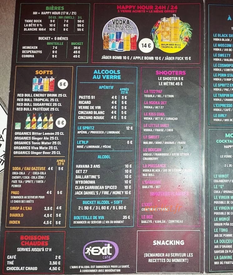 Exit Café — carte page 1