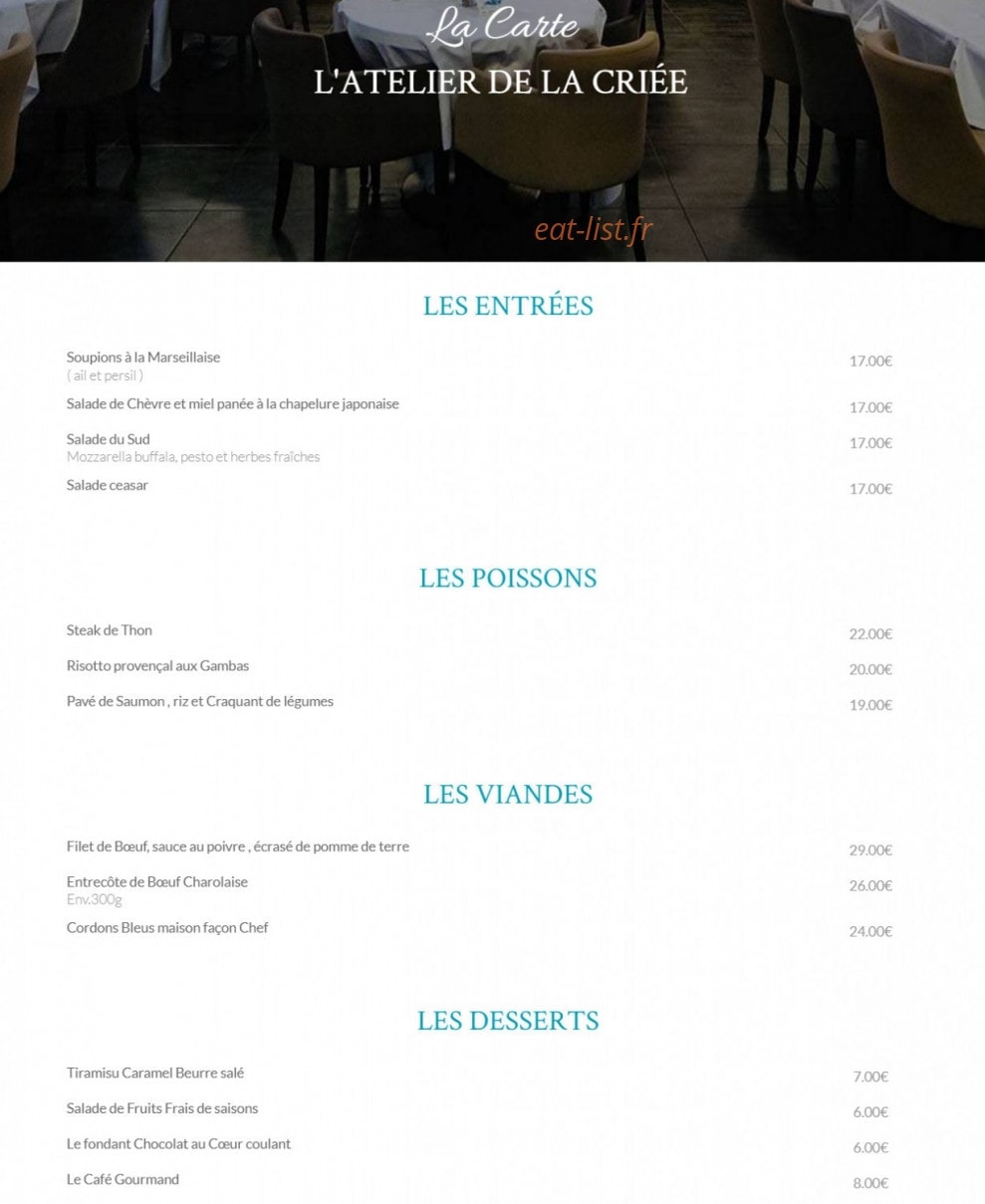 L'atelier De La Criée — carte page 1