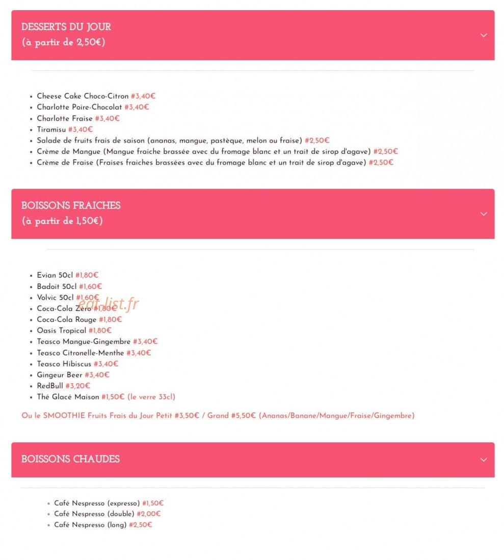La Fresh Cantine — carte page 3