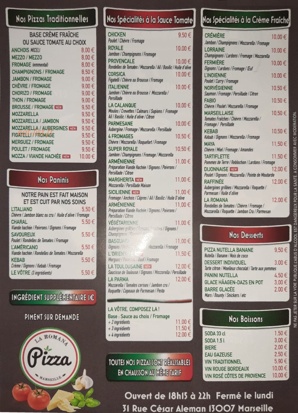 La Romana pizza — carte page 2