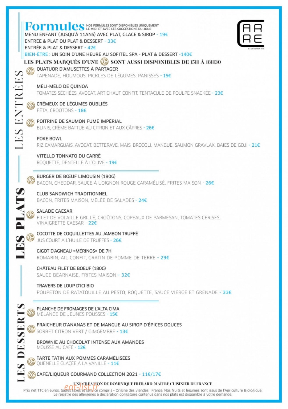 Le Carré Bistromanie — carte page 1