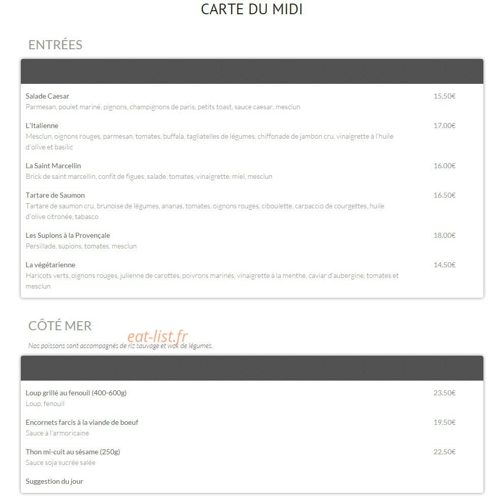 Le Chalet du Pharo — carte page 1
