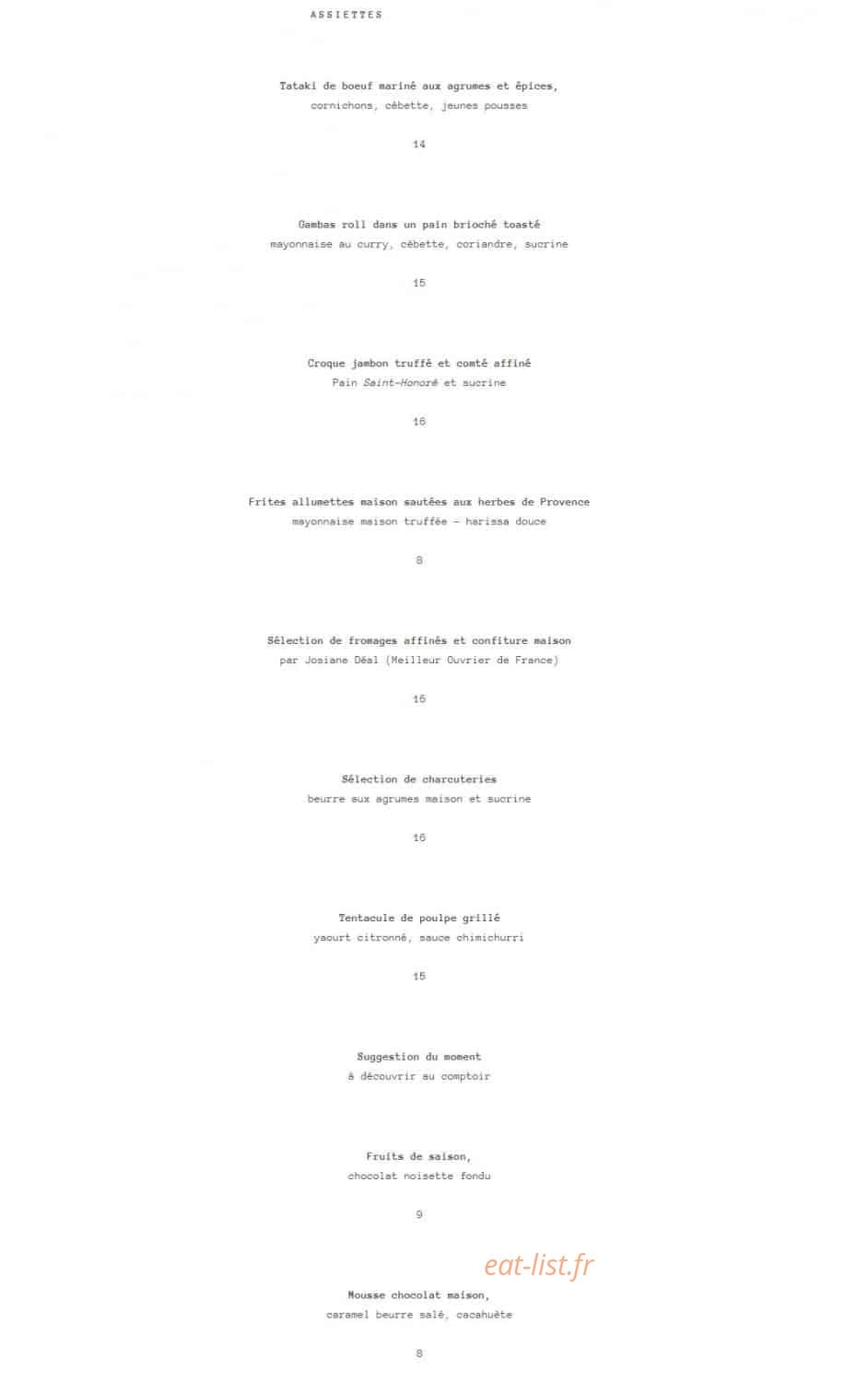 Le Comptoir d'Endoume — carte page 1