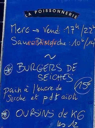 Carte et menu de Le repaire de la poissonnerie à Marseille 7 — Exemple de menu