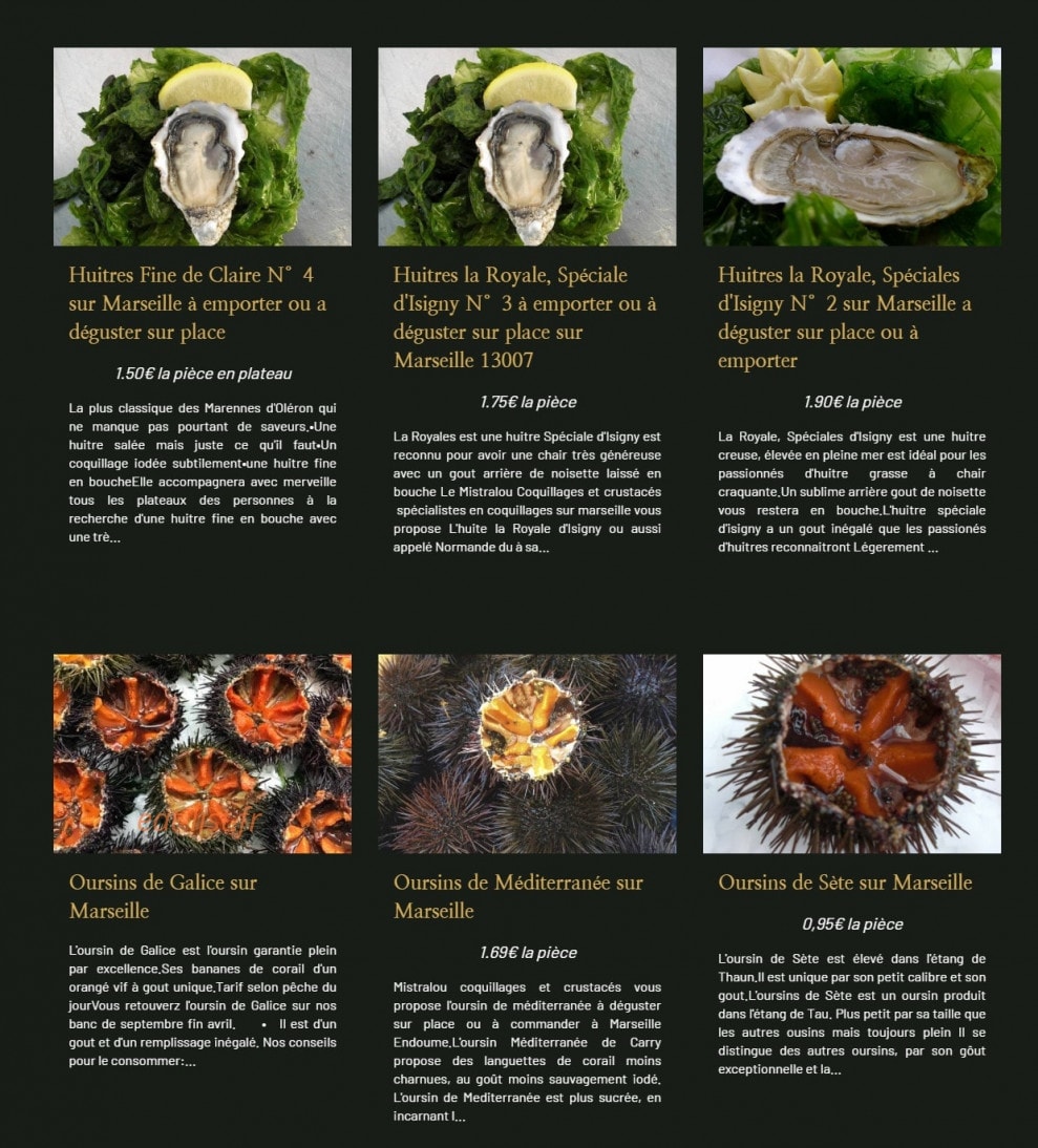 Carte et menu de Mistralou Coquillages à Marseille 7 — Coquillages suite
