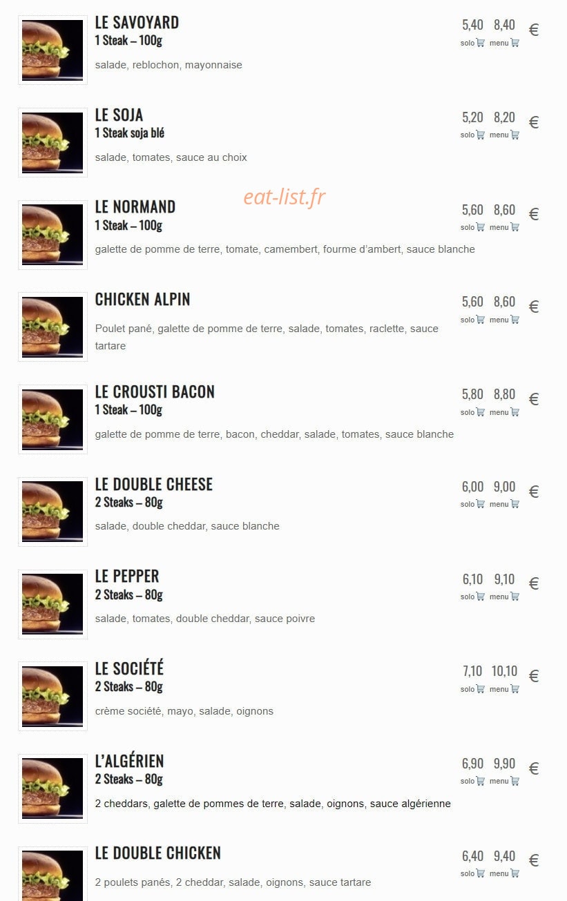Rapido Burger — carte page 2