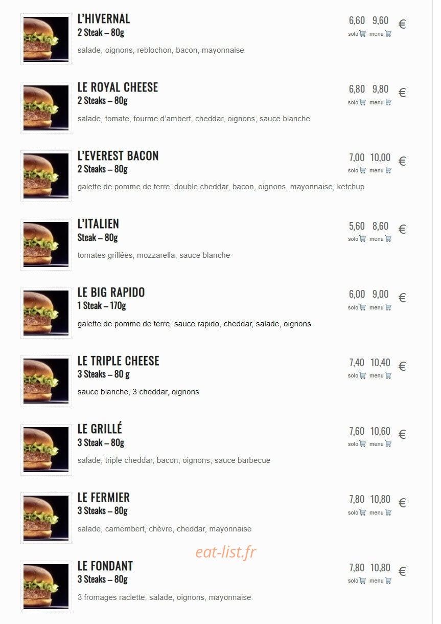 Rapido Burger — carte page 3