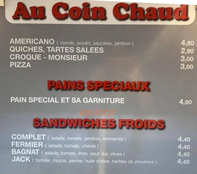 Au Coin Chaud — carte page 1