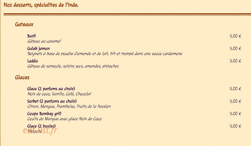 Bombay Grill — carte page 4