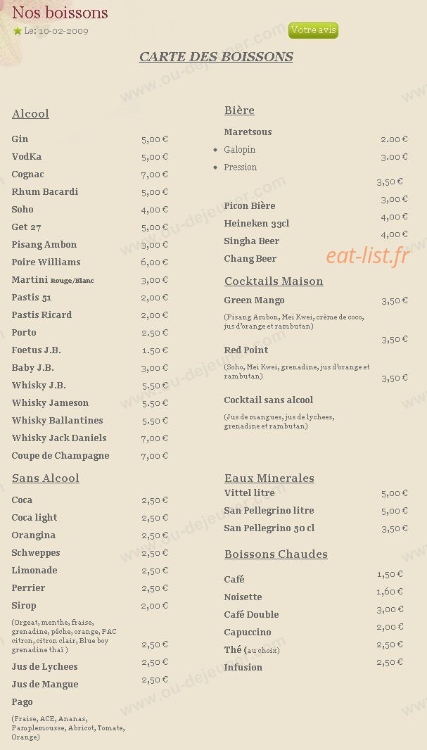 Café Thaï — carte page 3