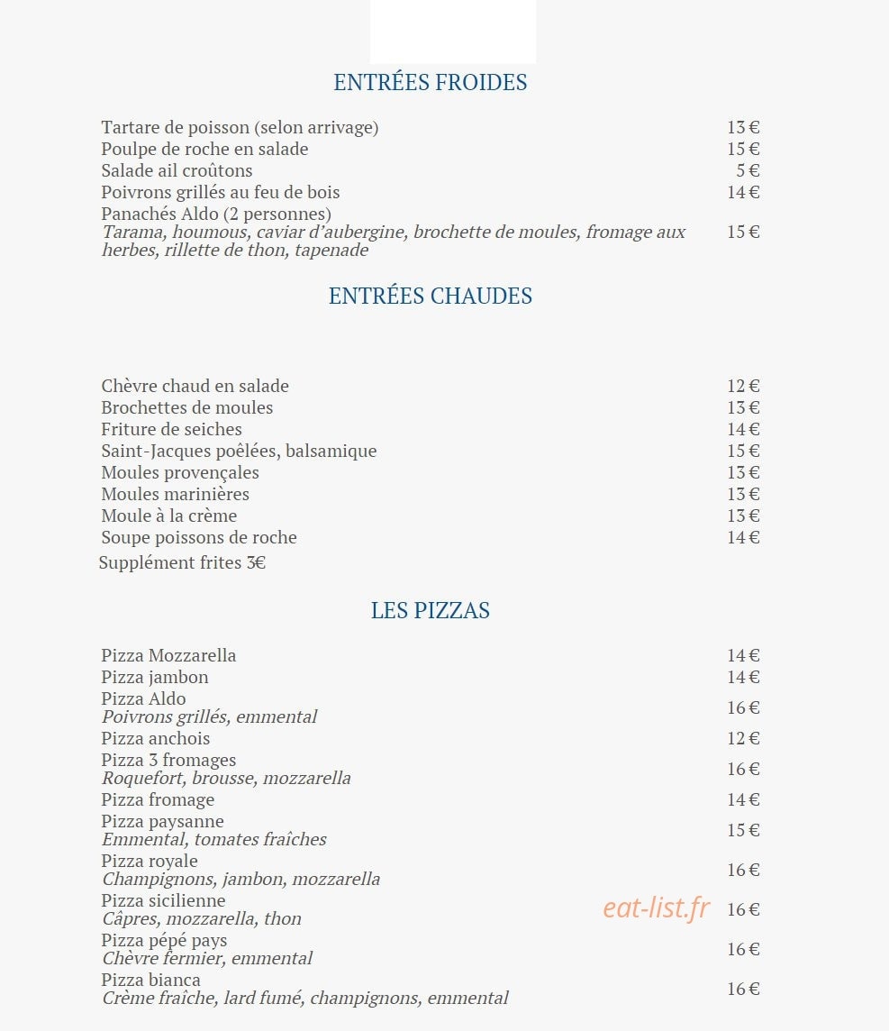 Chez Aldo — carte page 1