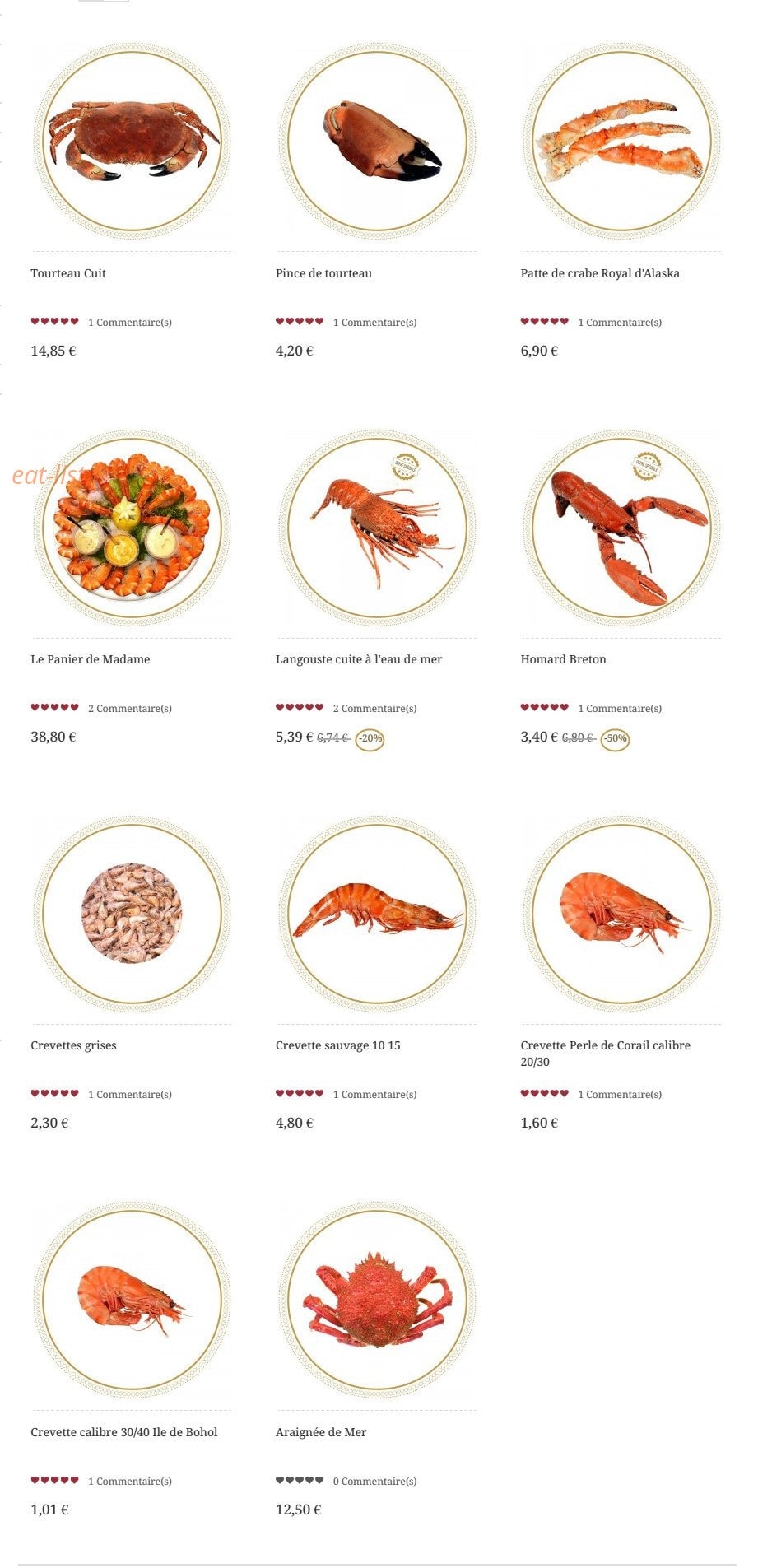 Carte et menu de Coquillages Pierrot à Marseille 8 — Crustacés