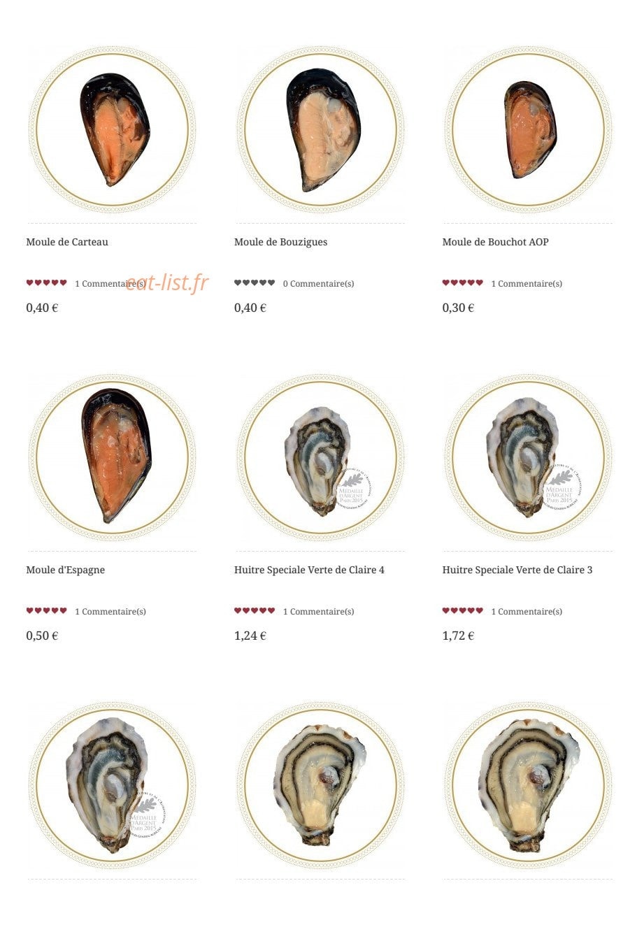 Carte et menu de Coquillages Pierrot à Marseille 8 — Coquillages suite