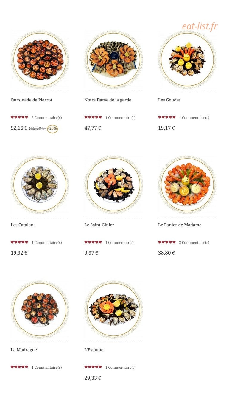 Carte et menu de Coquillages Pierrot à Marseille 8 — Les plateaux