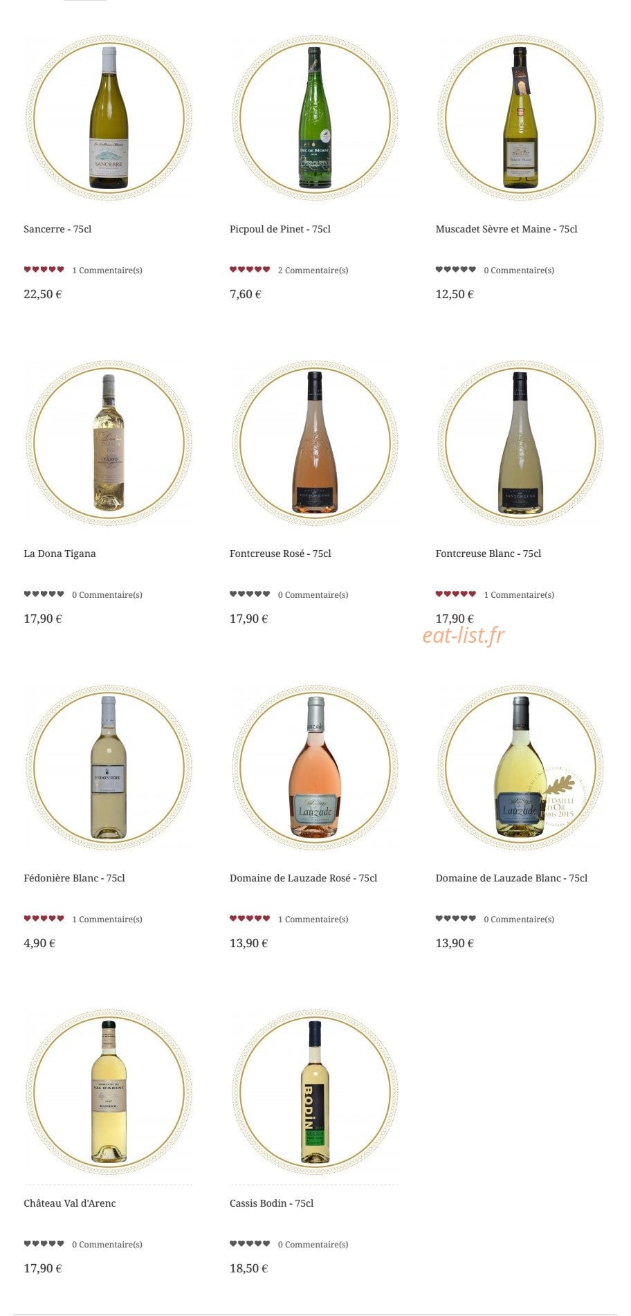 Carte et menu de Coquillages Pierrot à Marseille 8 — Vins
