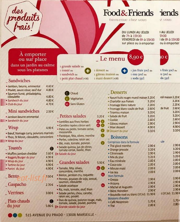Food and friends — carte page 1