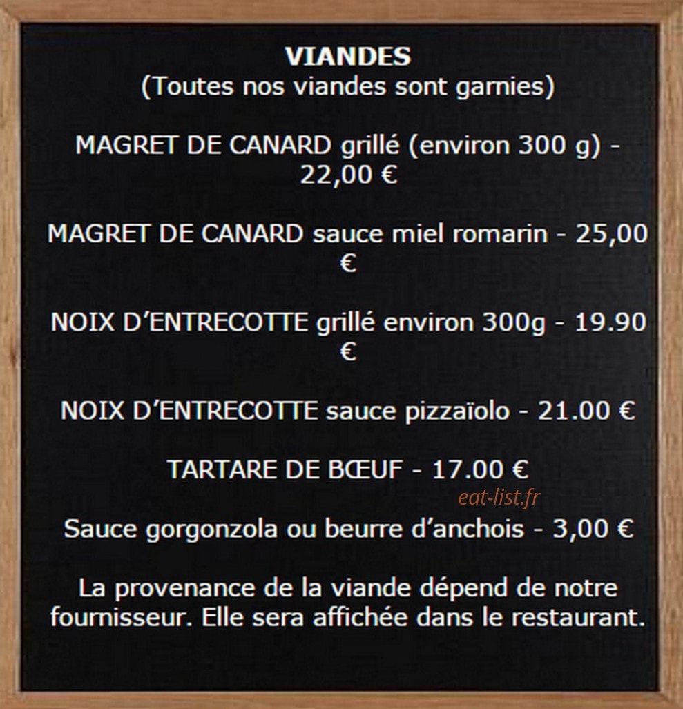 Carte et menu de L'Esplaï du grand Bar des Goudes à Marseille 8 — Les viandes