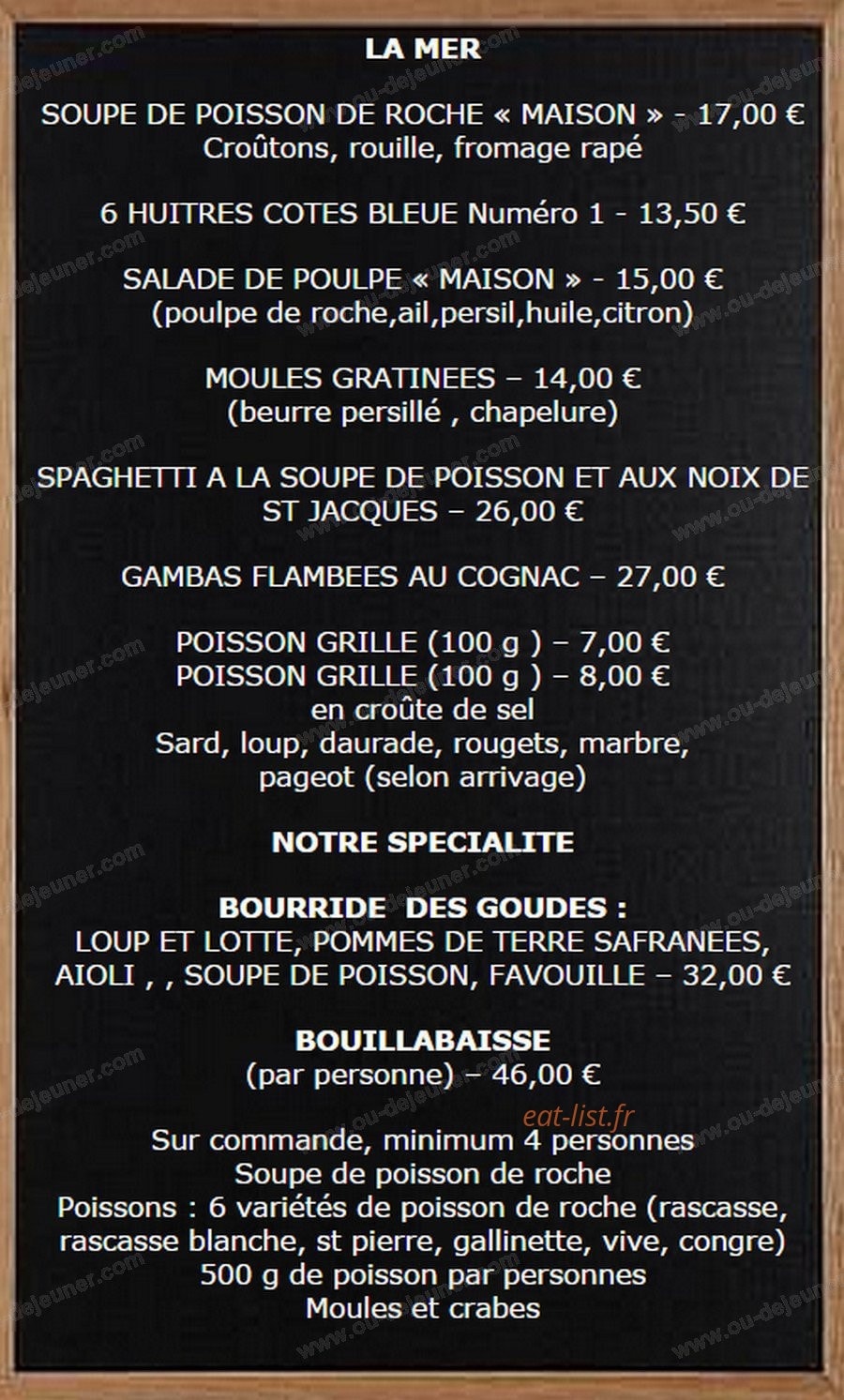 Carte et menu de L'Esplaï du grand Bar des Goudes à Marseille 8 — Les soupes