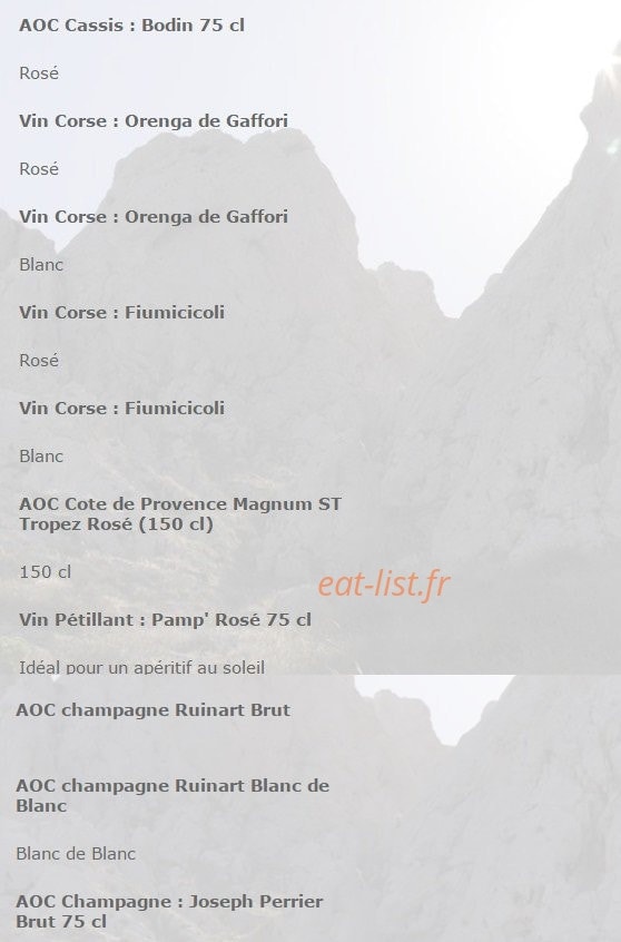 Carte et menu de La Baie des Singes à Marseille 8 — Les vins et boissons 3
