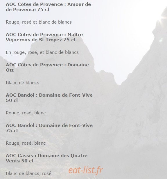 Carte et menu de La Baie des Singes à Marseille 8 — Les vins et boissons 2