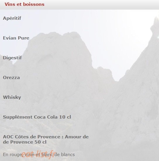 Carte et menu de La Baie des Singes à Marseille 8 — Les vins et boissons 1