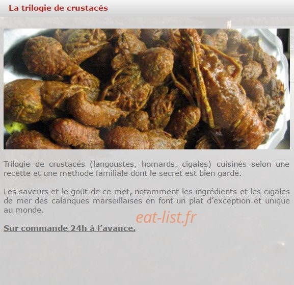 Carte et menu de La Baie des Singes à Marseille 8 — La trilogie de crustacés