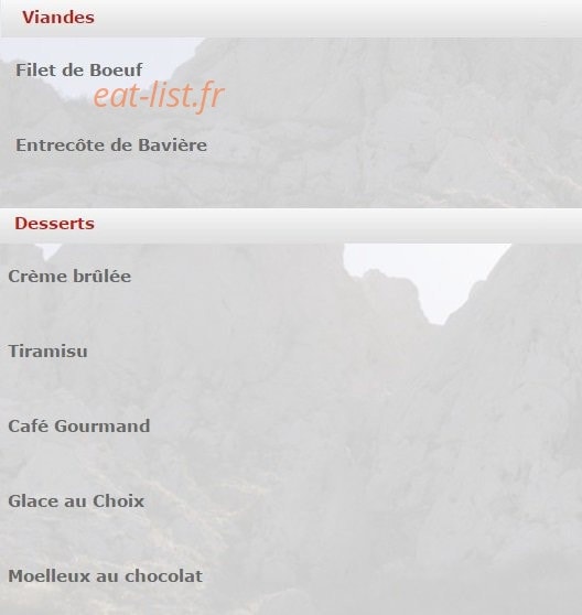Carte et menu de La Baie des Singes à Marseille 8 — Les viandes et les desserts