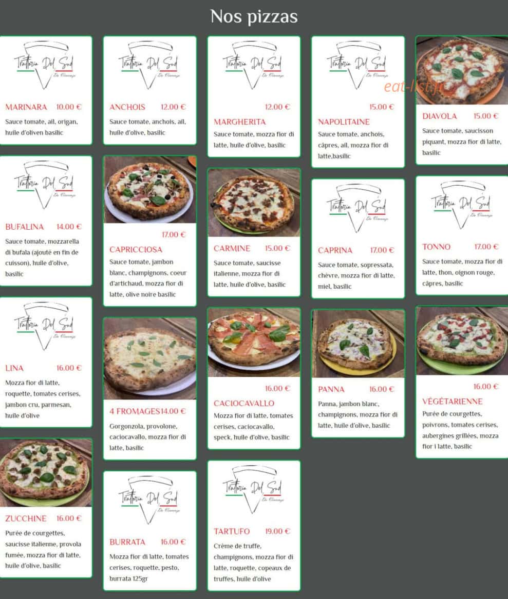 Carte et menu de La Trattoria Del Sud Da Vincenzo à Marseille 8 — Les pizzas