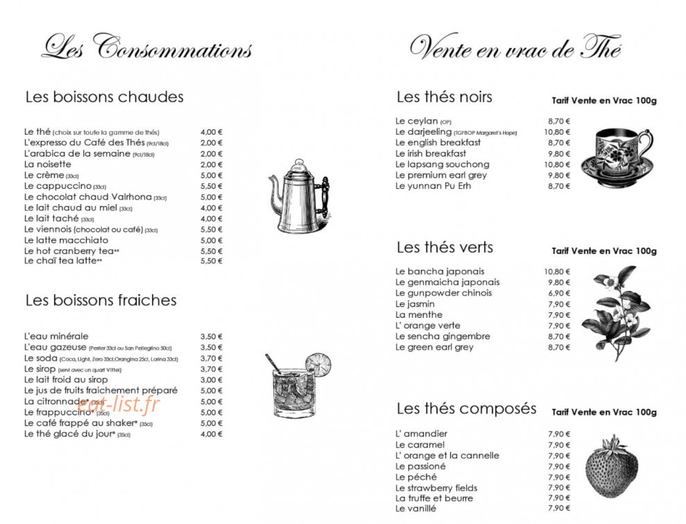 Le Café des Thés — carte page 1