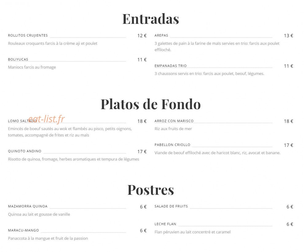 Les saveurs de Caracas — carte page 1