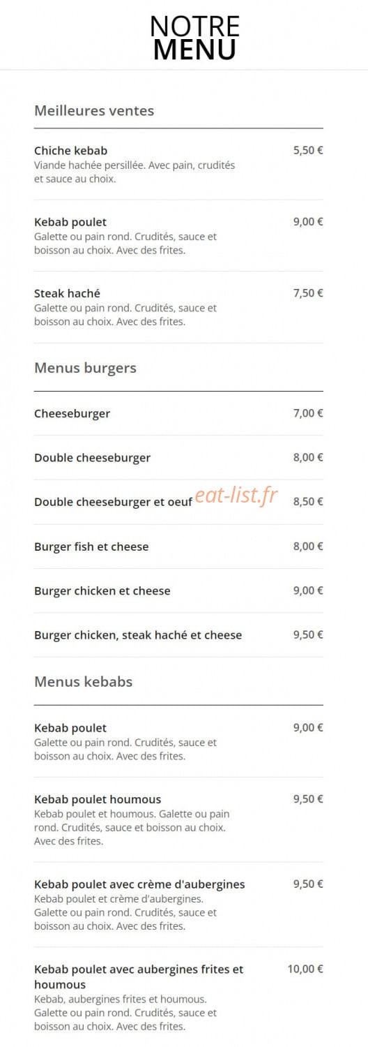 Mister Kebab — carte page 1